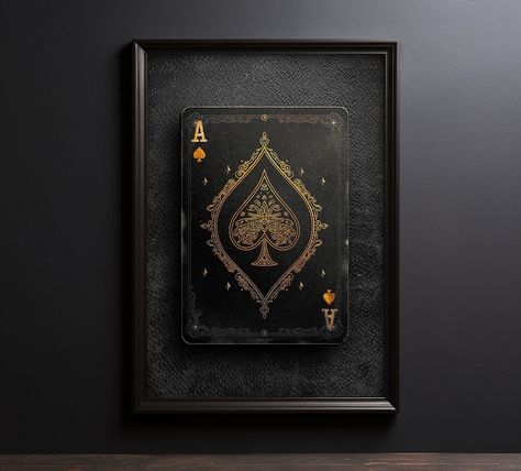 Gold Ace of Spades on Black Leather, Playing Cards Wall Art, Poker Poster, Man Cave Art Print, Basement Print, Game Room Gift, Gift for Him - Etsy Home Poker Room Ideas, Mancave Wall Decor Ideas, Mancave Wall Art, Poker Room Man Cave, Speakeasy Wall Art, Men’s Home Decor, Poker Room Ideas, Mens House Decor, Poker Decor