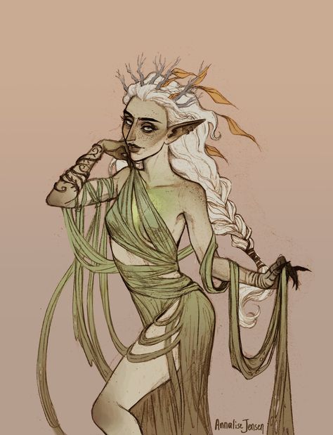 Unseelie Fae Character Design, Nature Goddess Character Design, Fae Oc Art, Nymph Art Character Design, Nymph Greek Mythology, Nymph Character Design, Fae Character Design, Swamp Elf, Dryad Art