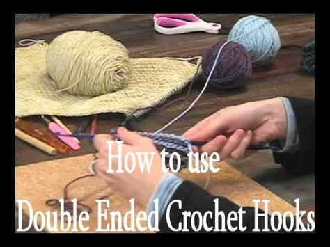 How to use Double Ended Crochet Hooks Instructional Video. Leanne demonstrates the fun reversible fabrics you can create using a double-ended crochet hook; it's like knitting and crochet combined. Double Ended Crochet Hook Patterns, Double Ended Crochet Hooks, Double Ended Crochet, Crochet Tunisian, Tunisian Crochet Pattern, Tunisian Crochet Hook, Tatting Tutorial, Knitting And Crochet, Tunisian Crochet