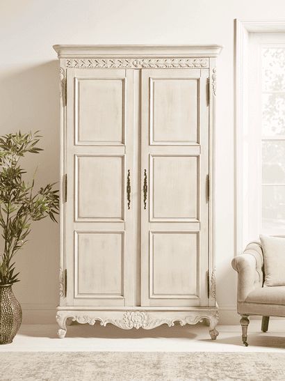 Faded Elegance | Cox & Cox French Style Wardrobe Furniture, French Armoire Bedroom, Vintage Armoire Bedroom, French Wardrobe Furniture, Two Tone Wardrobe, Bedroom Armoire Ideas, French Style Bedroom Vintage, Vintage Wardrobe Furniture, French Gite