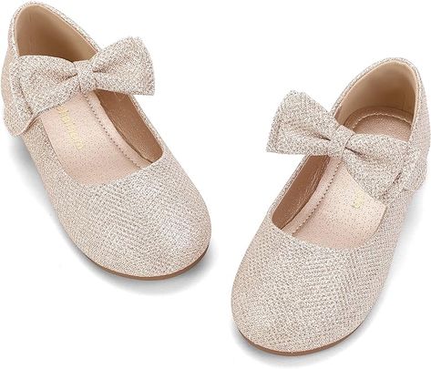 Amazon.com | Hehainom Toddler/Little Girls Alisa Mary Jane Dress Shoes Flower Girl Ballet Flats with Bow for Party School (Gold Glitter, 11 M US Little Kid) | Flats Flower Girl Dress Shoes, Toddler Girl Dress Shoes, White Shoes For Girls, Toddler Dress Shoes, Girls Ballet Flats, Flower Girls Dress, Shoes Mary Jane, Toddler Flower Girls, Flower Girl Shoes