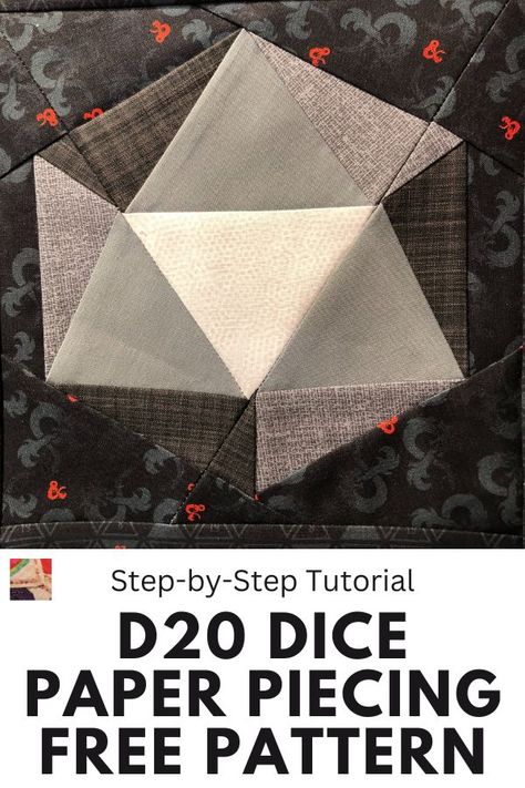 Do you have role-playing game fans in your house?  This 20-sided dice paper piece pattern is a must! Dragon Quilt, 20 Sided Dice, Fun Craft Projects, Quilt Block Ideas, Foundation Paper Piecing Patterns, D20 Dice, Sew Quilt, Quilting Blocks, Quilt Block Pattern