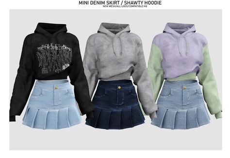 Sims 4 Hoodie, Denim Skirt Outfit Ideas, Mods Sims 4, Denim Skirt Outfit, Sims 4 Cheats, Sims 4 Piercings, Sims 4 Tsr, Sims 4 Cas Mods, Skirt Outfit Ideas