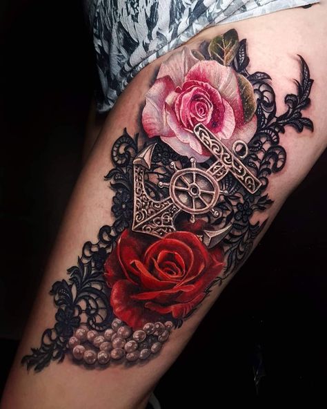 Lace Tattoos For Women, Victorian Tattoo Vintage, Lace Butterfly Tattoo, Lace Rose Tattoos, Lace Flower Tattoos, Lace Tattoos, Victorian Tattoo, Pretty Flower Tattoos, Mama Tattoo