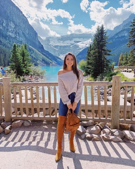 Serenity on Lake Louise 💕 I really recommend doing a canoe ride if you visit, it’s so peaceful 🥰🏔 @revolve #revolvearoundtheworld Banff Outfits, Fairmont Lake Louise, Brown Fitted Dress, Hapa Time, Lake Louise Banff, Fairmont Chateau Lake Louise, Jessica Ricks, Chateau Lake Louise, Brixton Hat