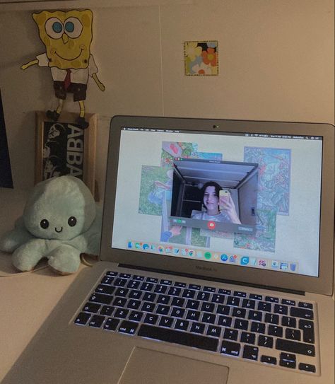 Macbook Air 2020, Macbook Aesthetic, Study Aesthetics, Cartoon Body, Laptop Desk, Study Space, Macbook Wallpaper, Macbook Air, Octopus