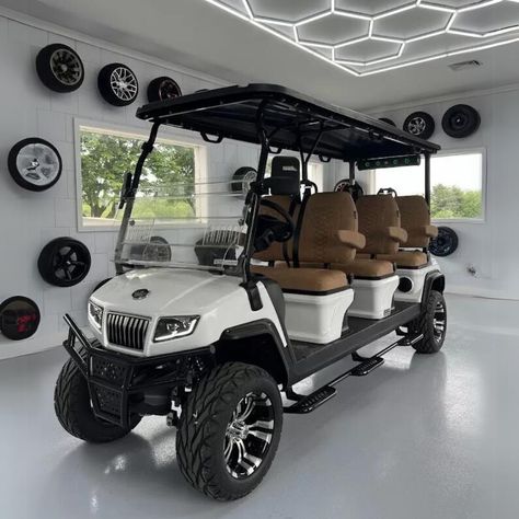 𝓒𝓱𝓮𝓬𝓴 𝓞𝓾𝓽 𝓣𝓱𝓲𝓼 𝓒𝓾𝓼𝓽𝓸𝓶 𝓒𝓪𝓻𝓽 This is a Custom Evolution D5 Maverick 6 LITHIUM in White Check it out in-person or on our website at: https://tigongolfcarts.com/ #golfcart #Evolution #EV #golf #camping Custom Golf Carts Ideas, Rich Mom, Custom Golf Carts, Warehouse Home, Future Cars, Island Design, July 15, Future Car, Golf Cart