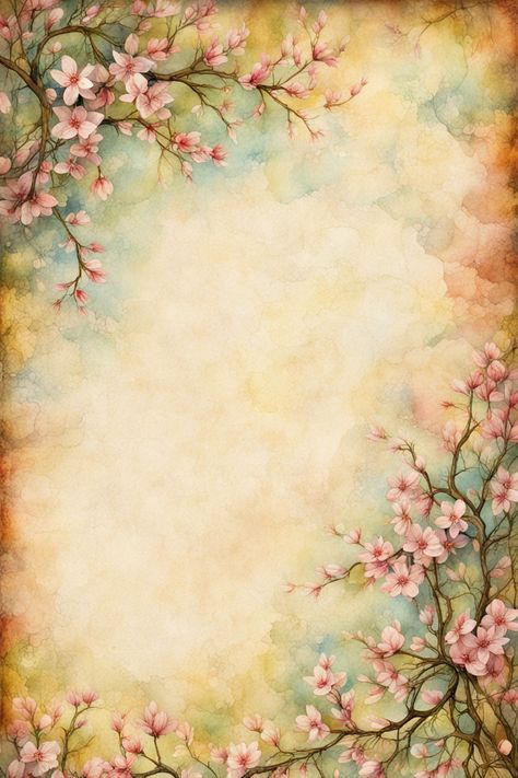 Vintage old scrappy writing paper featuring a beautiful spri... by Yu Leu - Playground Old Vintage Background, Texture Pictures, Background Paper Free, Vintage Writing Paper, Marco Floral, Vintage Paper Printable, Vintage Floral Backgrounds, Vintage Template, Papel Vintage