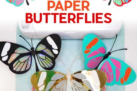 Make Giant Paper Butterflies with wings that bend and move! Full tutorial and free pattern. #cricut #butterfly #papercraft Craft Armoire, Diy Retaining Wall, Giant Butterfly, Cricut Paper Crafts, Cricut Air 2, Cricut Air, Paper Wall Hanging, Origami Butterfly, How To Make Origami