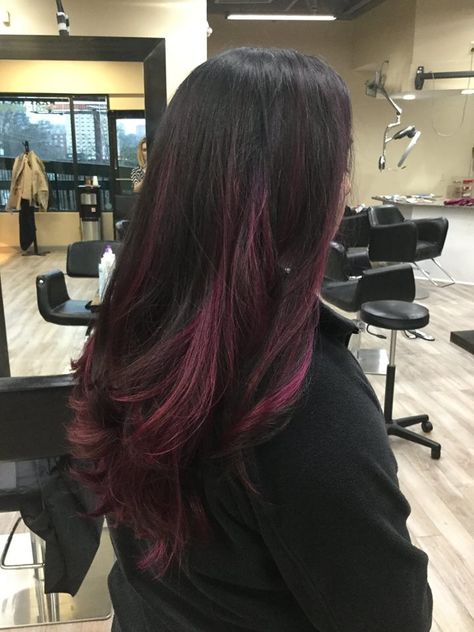 Subtle Pink Highlights In Black Hair, Pink In Dark Brown Hair, Light Pink Hair On Dark Hair, Dusty Pink Highlights Black Hair, Black Hair With Pastel Pink Highlights, Dark Pink Highlights In Black Hair, Dark Pink And Black Hair, Pink Highlights In Dark Hair, Pink Hair Streaks Black Hair