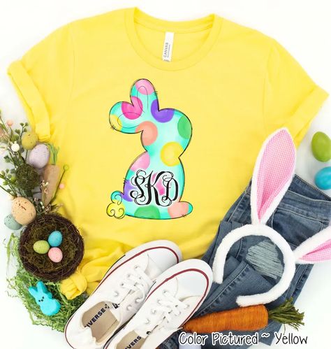 Monogram PolkaA Dot Bunny Easter Shirt,Easter Bunny Shirt,Girls Cute Easter Shirt For Woman,Custom Easter Shirt,Easter Family Matching Shirt Easter Teacher Gifts, Funny Easter Shirt, Easter Tees, Easter Bunny Shirts, Custom Easter, Comfort Colors Sweatshirt, Bunny Shirt, Team Board, Cute Easter