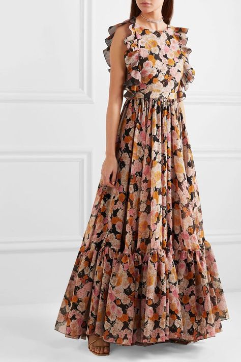 Rose Prints, Floral Print Gowns, Long Frock Designs, Long Gown Design, Frock Fashion, Pink Gown, Long Gown Dress, Long Dress Design, Printed Gowns