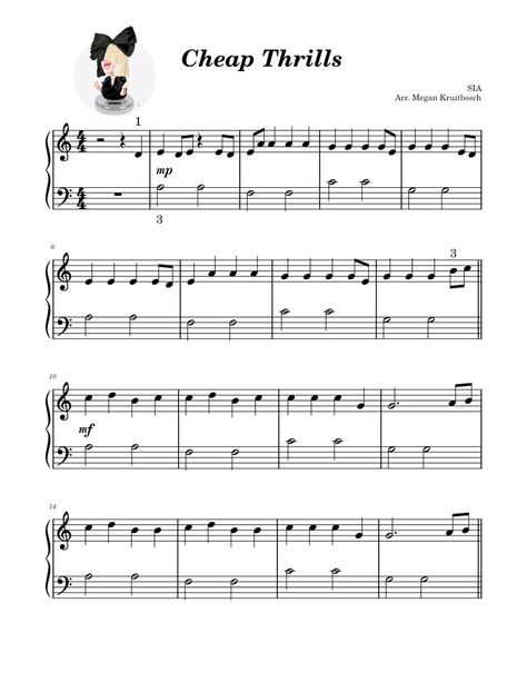 Download and print in PDF or MIDI free sheet music of cheap thrills - Sia for Cheap Thrills by Sia arranged by mkruitbosch for Piano (Solo) Cheap Thrills, Free Sheet Music, Sheet Music, Piano, Music