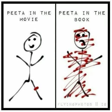 Peeta Mellark // Book vs Movie Book Vs Movie, Books Vs Movies, Hunger Games Books, Hunger Games Memes, Hunger Games Fandom, Dystopian Books, Hunger Games Humor, Katniss And Peeta, Hunger Games 3