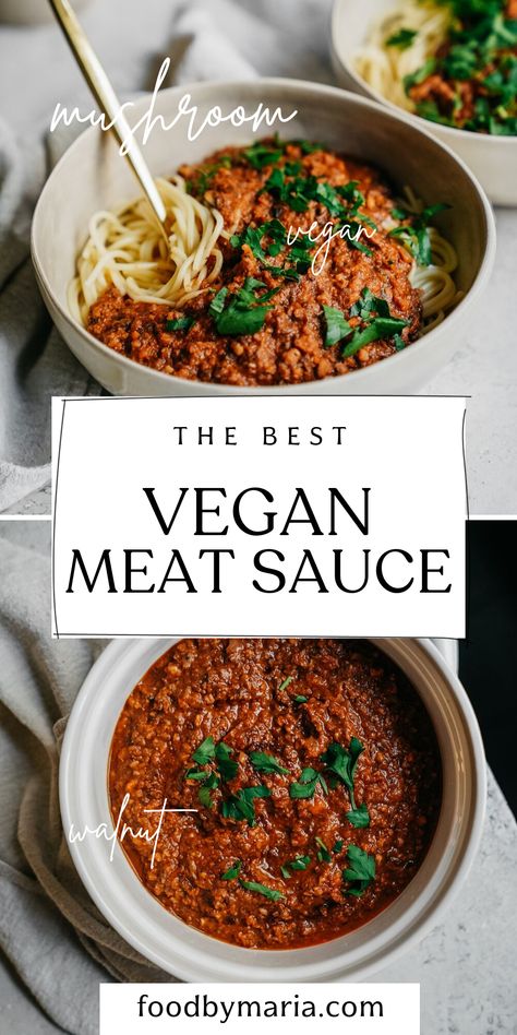 Vegan Meat Recipe, Vegan Spaghetti, Throbbing Headache, Vegan Meat, Tasty Meat, Vegan Sauces, Vegan Pasta, Meat Sauce, Vegan Cooking