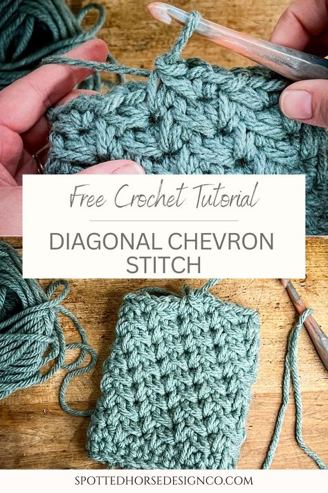 Diagonal Chevron Crochet Stitch Tutorial - Spotted Horse Design Co. Easy Crochet Baby Blanket Free Pattern, Spotted Horse, Chunky Crochet Blanket Pattern, 100 Crochet Stitches, Crochet Stitch Tutorial, Crochet Placemat Patterns, Crochet Phone Cases, Chevron Crochet, Crochet Baby Blanket Free Pattern