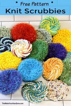 Round Knit Scrubby Pattern - an easy knitting pattern for scrubbies that can be used with different yarns and can be completed in just 30 minutes. | The Make Your Own Zone Knit Scrubbies, Knitted Dishcloth Patterns, Scrubby Yarn Patterns, Scrubby Pattern, Scrubbies Crochet Pattern, Knitted Dishcloth Patterns Free, Knit Dishcloth Pattern, Knitted Washcloth Patterns, Dishcloth Patterns Free