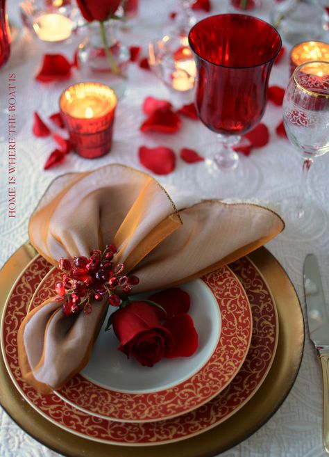 Valentine's Day Table with Mikasa Parchment Rouge | Home is Where the Boat Is Peeps Centerpiece, Valentines Day Tablescapes, Valentine Tablescape, Marshmallow Peeps, Festive Centerpieces, Unique Decorations, Gold Dinnerware, Red Valentine, Pink Christmas Decorations