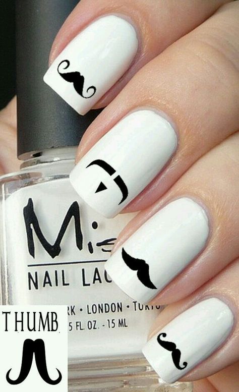 Movember Nails Designs, Nails Hombre, Barber Nails, Mustache Nail Art, Movember Nails, Moustache Nails, Mustache Nails, Trendy Nail Art Designs, Cute Nail Art Designs