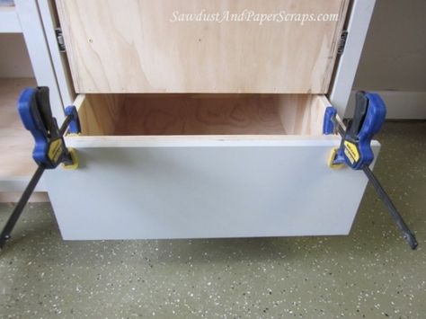 Attaching Cabinet Drawer Fronts 4 Workbench Drawers, Build Drawers, Cabinet Building, Building Cabinets, Workbench With Drawers, Sawdust Girl, Building Kitchen Cabinets, Diy Cabinet Doors, Diy Kitchen Renovation