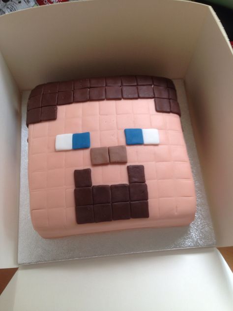 Minecraft Steve head cake Minecraft Steve Head, Cake Minecraft, Minecraft Birthday Cake, Buttercream Birthday Cake, Thanksgiving Games For Kids, 10 Birthday Cake, Decorator Frosting, Minecraft Steve, Minecraft Birthday Party