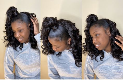 Half up/Half Down Quick Weave Kids Quick Weave, Kids Weave Hairstyles, London Hairstyles, Half Up Half Down Short Hair, Quick Weaves, Short Weave Hairstyles, Fishtail Hairstyles, Natural Hair Weaves, Hype Hair