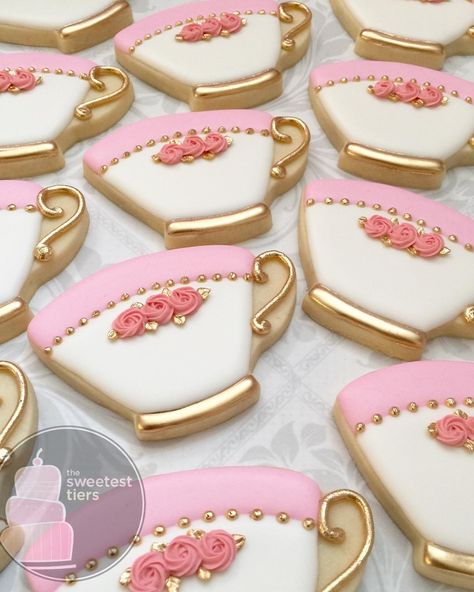 Teacup Decorated Cookies, Tea Cup Cookies Decorated, Tea Party Cookies Decorated, Tea Pot Cookies, Tea Party Sugar Cookies, Teacup Cookies, Teacup Party, Decorator Cookies, Frozen Tea Party