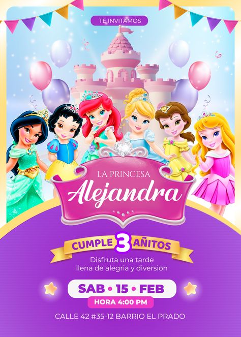 Link de descarga Invitacion de princesas de disney: https://www.aprende-facil.es/como-crear-invitacion-cumpleanos-de-princesas-de-disney-en-el-celular/ - Video explicado paso a paso: https://youtu.be/9_dypOUdR54 Disney Princess Invitation, Disney Princess Invitations, Disney Princess Babies, Princess Theme Birthday, Princess Invitations, Disney Princess Birthday, Disney Invitations, Birthday Party Theme Decorations, Princesa Disney