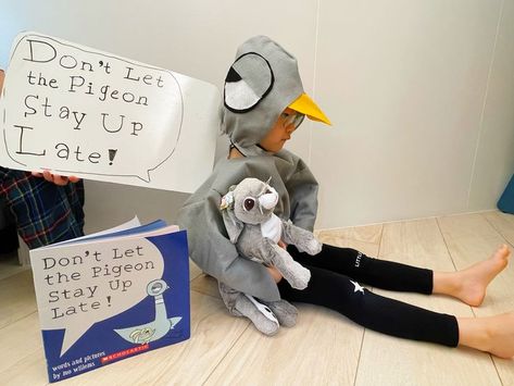 Make your very own DIY Don’t Let the Pigeon Drive the Bus Halloween Costume for Halloween, dress-up play, literacy day, or just because it's cute. Diy Pigeon Costume, Diy Pigeon, Pigeon Costume, Don't Let The Pigeon, Book Costumes, Stay Up Late, Literacy Day, The Pigeon, Diy Costumes Kids