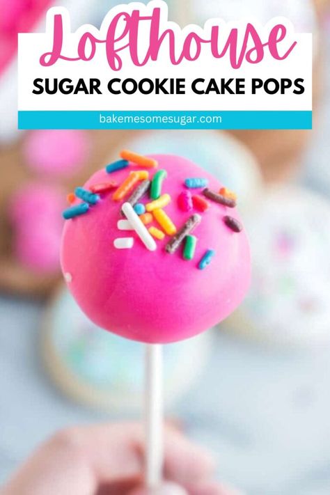 Sugar Cookie Cake Pops are made with Lofthouse sugar cookies, cream cheese, and candy melts. A no-bake sugar cookie dessert that is a hit. A tasty sugar cookie truffle recipe that can made with a lollipop stick or not. Great for birthday parties, holiday celebrations, parties, family gatherings, etc. These are better than Starbucks cake pops! #cakeballs #cakepops #sugarcookies #sugarcookieballs #nobake #dessert #easy Sugar Cookie Cake Pops, Cookie Cake Pops, Sugar Cookie Desserts, Sugar Cookie Cake, Starbucks Cake Pops, No Bake Cake Pops, Make Cake Pops, Lofthouse Sugar Cookies, Pink Cake Pops