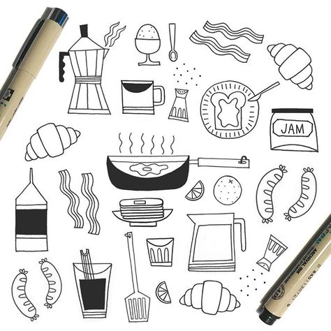 If you're like me, you like to indulge in the occasional weekend brunch. This whole week I'm drawing food and drinks with my favorite… Brunch Doodle, Brunch Drawing, Brunch Illustration, Book Sketches, Drawing Food, Brunch Table, Lettering Inspiration, Hand Lettering Inspiration, Travel Drawing