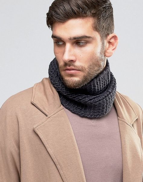 ASOS Knitted Infinity scarf In Gray Mens Infinity Scarf, Knitted Infinity Scarf, Knit Men, Knit Infinity Scarf, Infinity Scarf, Chunky Knit, Crochet Scarf, Asos, Mens Accessories