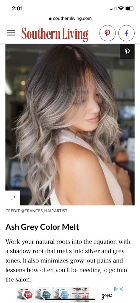 Ash Gray Hair Color, Ash Grey Hair, Root Melt, Hair Dye Tips, Ash Hair, Ash Blonde Highlights, Ash Blonde Balayage, Ash Hair Color, Transition To Gray Hair