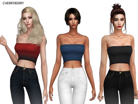 [Cherryberrysim] Strapless Crop Top Female Sims, Cc Shopping, Clothing Female, Strapless Crop Top, Sims Community, Sims 4 Cc Finds, Cc Finds, Sims 4 Cc, Lace Crop Tops