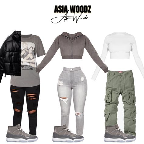 Cool Grey Jordan 11s outfit inspo black girl casual winter outfit ideas cargo pants puffer jacket Jordan 11s Outfit Women, Grey Jordans Outfit, Cool Grey 11s Outfits, Gray Shoes Outfit, Outfit Ideas With Jordans, Cool Grey 11s, Grey 11s, Cute Highschool Outfits, Jordan 11s