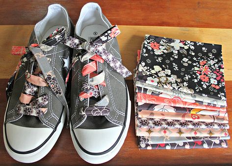 Hi! Im Maureen from Maureen Cracknell Handmade, and Im so excited to be sharing my newest Fat Quarter Gang Project with you today! Todays tutorial is for a pair of Rock & Romance Scrappy Patchwork Shoelaces! This project idea was... Shoelace Tutorial, Scrappy Patchwork, Sewing To Sell, Upcycle Sewing, Fabric Shoes, Sewing Class, Home Inspiration, Easy Sewing Projects, Fabric Projects