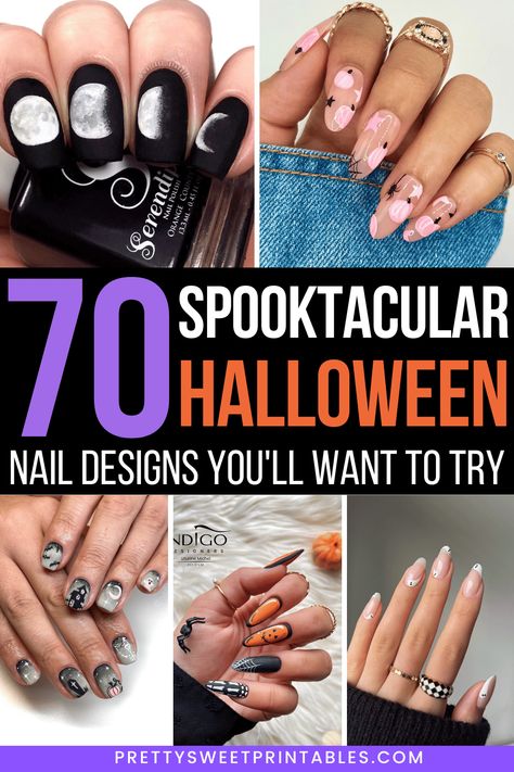 Halloween nail designs Spooky Season Nails Black, Negative Space Halloween Nails, Halloween 2023 Nail Trends, Halloween Inspired Nails Short, Spooky Halloween Nail Designs Short, Halloween Nails 2023 Simple, Halloween Acyrilics Nails, Halloween Designs For Short Nails, Almond Shaped Halloween Nail Designs