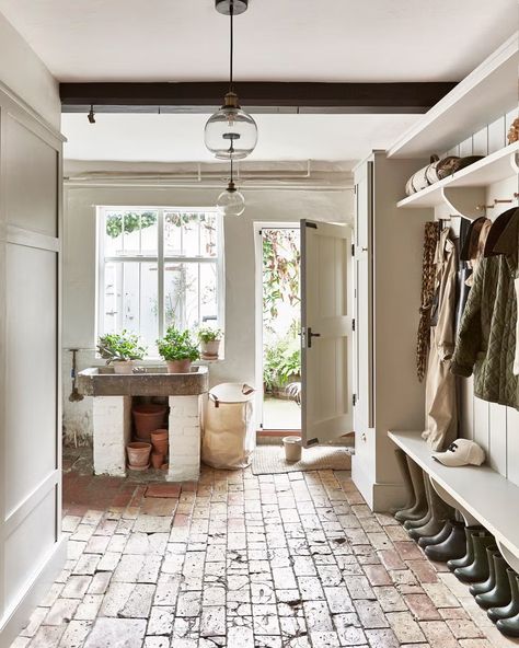 Tour norfolk farmhouse with medieval cottage Cottage Boot Room, Georgian Farmhouse Interiors, English Boot Room, Irish Farmhouse Renovation, Boot Room Ideas, Georgian Cottage, Dutch Farmhouse, Georgian Farmhouse, Shaker Kitchen Doors