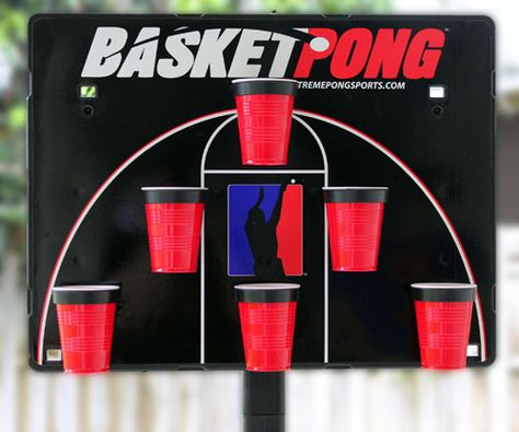 Basketball fans and alcoholics rejoice - now you can combine your two favorite hobbies with this basketball beer pong game! Played just like traditional beer pong, except game table is now a portable basketball backboard, and the goal is to hit jumpshots. Beer Games, Beer Olympic, Pong Game, Tailgate Games, Outside Games, Football Tailgate, Beer Pong Tables, Beer Party, Yard Games