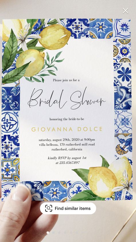 Mediterranean Birthday, Italian Bridal Showers, Lemon Themed Bridal Shower, Hens Party Invitations, Bridal Shower Inspo, Mediterranean Summer, Bridal Brunch Invitations, Summer Bridal Showers, Moms Birthday