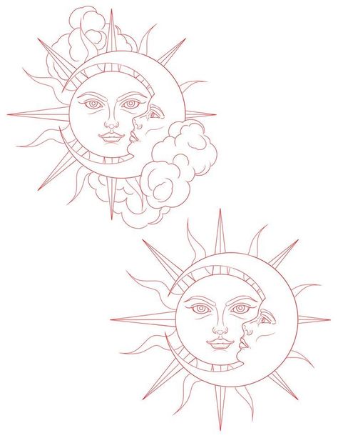 Moon Tattoo Stencil, Tattoo Sonne, Half Moon Tattoo, Luna Tattoo, Moon Sun Tattoo, Sun Tattoo Designs, Tarot Tattoo, Sun Drawing, Tattoo Outline Drawing