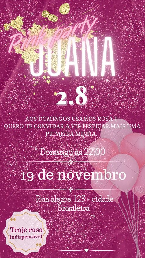 Que tal uma ideia de convite pra uma festa beeeem rosa?! 🩷 Gin Rosa, Pink Birthday Party, Pink Birthday, Pink Parties, Bday Party, Birthday Decorations, Gin, Birthday Party, Birthday