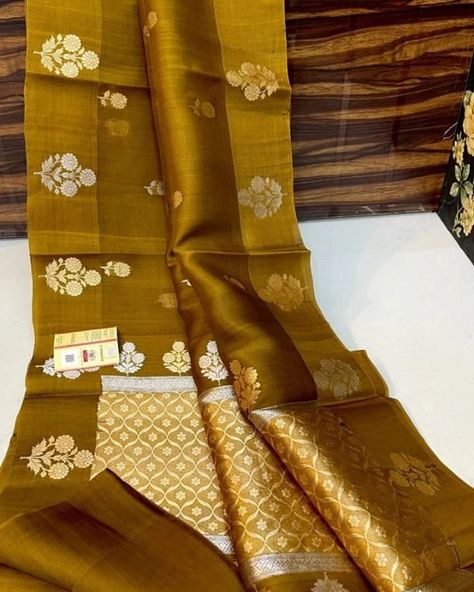 CAN Banarasee pure handloom kora organza silk saree # kadua border # intricately kadua weaved bootis of pure zari# blouse plain with boder # designed in latest trend fashion * PALLU *Rich deisgn * Smooth & Soft Fabric * With Silkmark Certified Price .....8000 free shipping Latest Silk Sarees Trends, Latest Silk Sarees, Organza Silk Saree, Plain Blouse, Saree Trends, Latest Trend, Trend Fashion, Silk Saree, Soft Fabric