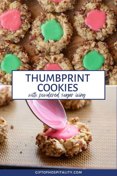 Thumbprint Cookies with icing are a festive Christmas treat! I love serving these for a Christmas dessert or adding them to a cookie gift box. Iced Thumbprint Cookies Recipe, Thumb Print Cookies Recipes Christmas, Recipe For Thumbprint Cookies, Iced Thumbprint Cookies, Christmas Thumbprint Cookies, Thumbprint Cookies With Icing, Cookies With Icing, Pecan Snowball Cookies, Flavored Cream Cheeses