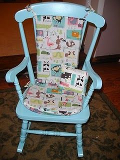 In Home Daycare Ideas, Childs Rocking Chair, Diy Chair Cushions, Toddler Rocking Chair, Home Daycare Ideas, Rocking Chair Makeover, Diy Rocking Chair, Rocking Chair Pads, Pine Chairs