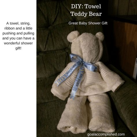 Easy Baby Shower Gift Idea: Towel Teddy Bear Towel Teddy Bear, Ribbon Around Neck, Easy Baby Shower Gift, Easy Baby Shower, Sitting In Chair, Diy Towels, Strong Willed Child, Toddler Discipline, Gift Ribbon