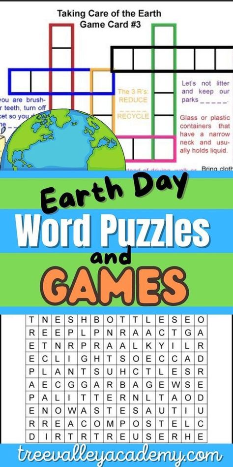 Here is about a weeks worth of fun Earth Day lesson plans and printable Earth Day activities from Tree Valley Academy for elementary students around 1st or 2nd grade. Grab this great resource to add to your lessons! Earth Day Lesson Plans, Free Printable Crossword Puzzles, Word Puzzles For Kids, Earth Science Activities, Printable Crossword Puzzles, Boredom Busters For Kids, Save Planet, Save Planet Earth, Third Grade Writing