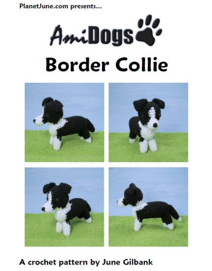 AmiDogs Border Collie amigurumi crochet pattern by PlanetJune Border Collie Crochet Pattern, Crochet Border Collie, Border Stitch, Amigurumi Design, Dog Amigurumi, Crochet Edgings, Crochet Border, Crochet Hoodie, Crochet Hack