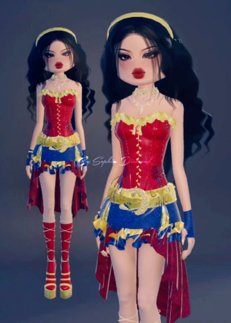 Dress To Impress Superhero Theme, Wonder Woman Dress To Impress, Superhero Dti Outfit, Starfire Dress To Impress Theme, Superhero Dress To Impress, Superhero Or Villain Dress To Impress, Superhero Costume Ideas, Superhero Outfits, Villain Dresses