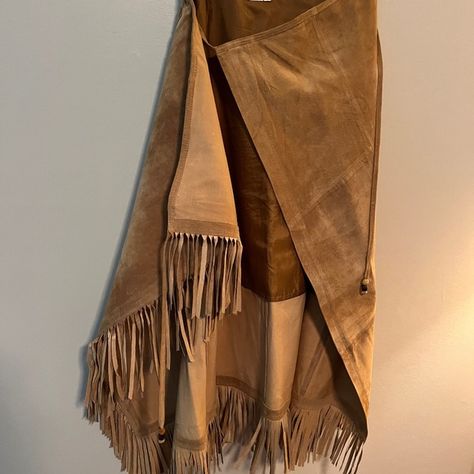 Suede Fringe Wrap Skirt Suede Fringe, Lined Skirt, Wrap Skirt, Mid Length, Dresses Skirts, Skirt, Leather, Dresses, Closet